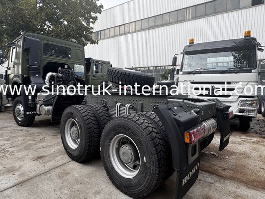 SINOTRUK HOWO Ghost Face cab Tractor Truck  6X6 Euro 2 430 HP Military bumper Military green With a warning light