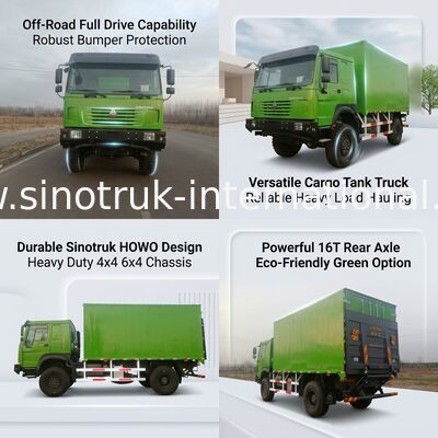 Ciężarówka SINOTRUK do ciężkich zadań z napędem 4x4 LHD, skrzynią ładunkową 5000*2300*2300 mm i tylną osią o nośności 16T do transportu ciężkich ładunków