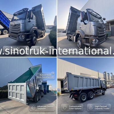 SINOTRUK HOHAN Nowy Howo Tipper Dump Truck Środkowe Podnoszenie 6 × 4 RHD Cargo Box 19-20CBM Kolor dostosowany do klienta Diament Srebrny 400KM