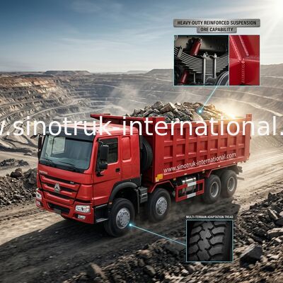 Czerwona wywrotka SINOTRUK HOWO 8X4 400 KM 12 kół