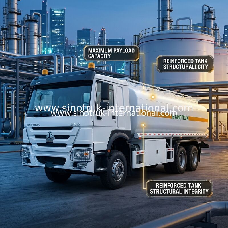 Sinotruk Howo 20CBM Cisterna paliwowa 10 Koła 340KM 6 × 4 Wielokrotne przedziały