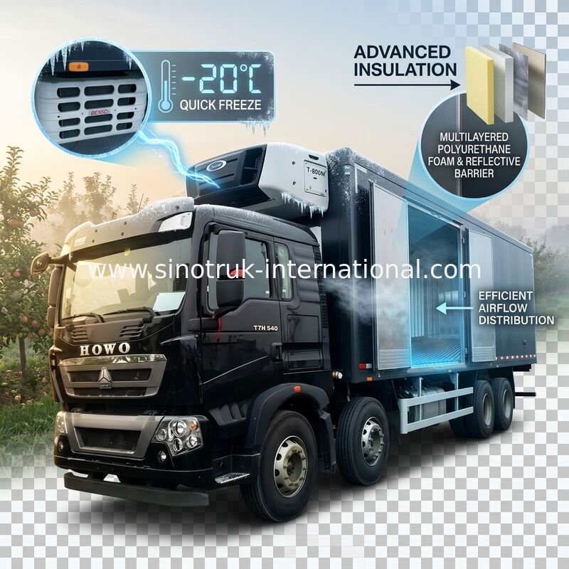 HOWO T5G LHD 8×4 Frozen Foods Delivery Truck 40 Ton Low Energy Consumption