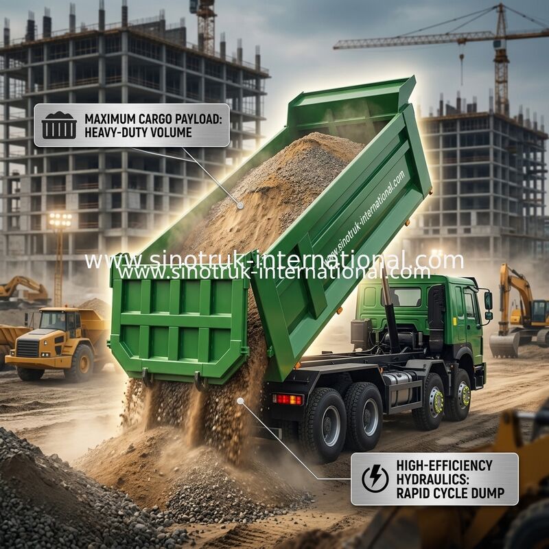 SINOTRUK HOWO 400KM 8X4 Wywrotka Ciężarówka Budowlana Stara Przednia Kabina Ghost Face Wojskowy Zderzak Kontener typu U