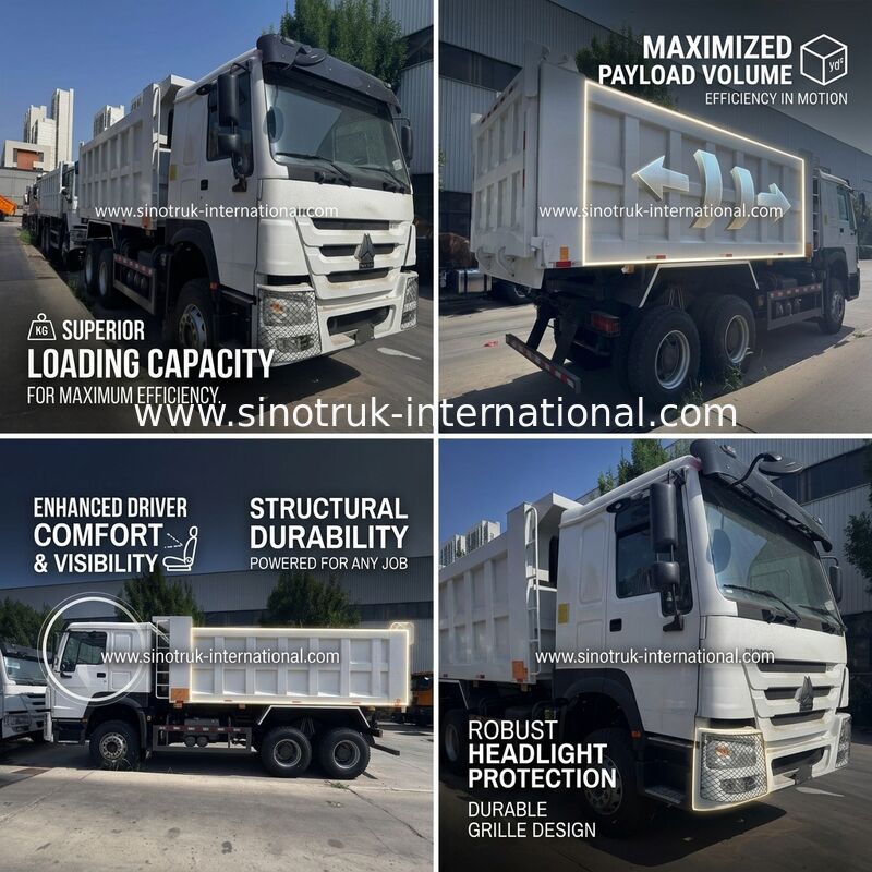 Silnik SINOTRUK 371KM 6 × 4 LHD HOWO Wywrotka Biała 19-20CBM Środkowe podnoszenie