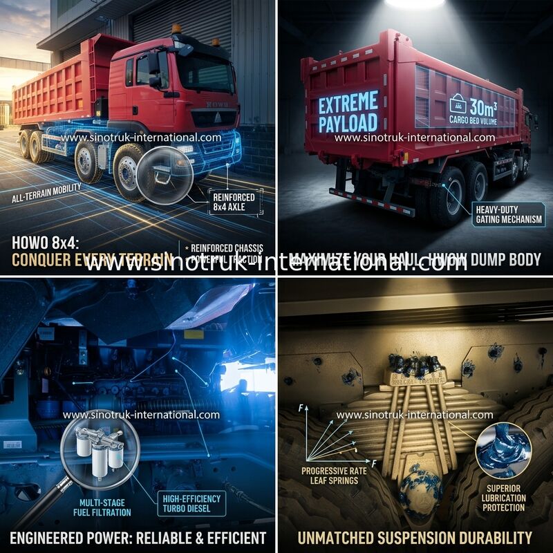 Sinotruk Howo Traktor z wywrotem Tx 400KM Euro 2 8 × 4 Lhd 12 kół Czerwony