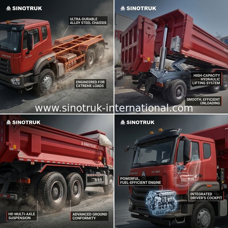 Sinotruk Hohan New Howo Tipper Dump Truck N7 8 × 4 12 Koła 380hp Lhd lub Rhd Z Tarpaulin U Type Container