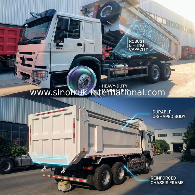 Sinotruk Howo Dump Truck 400hp 6 × 4 U-formatowe tacze z automatyczną tarpą