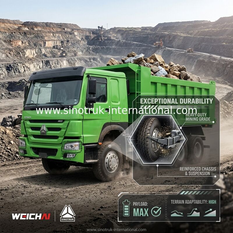 Sinotruk Howo Tipper Dump Truck Weichai 400hp 6 × 4 Lhd Zielony Środkowy Podnoszenie