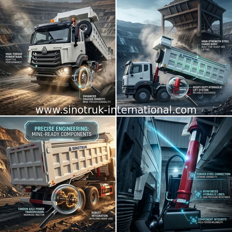 SINOTRUK HOWO Heavy Duty Wywrotka Wywrotka Podnoszenie z przodu 8 × 4 RHD