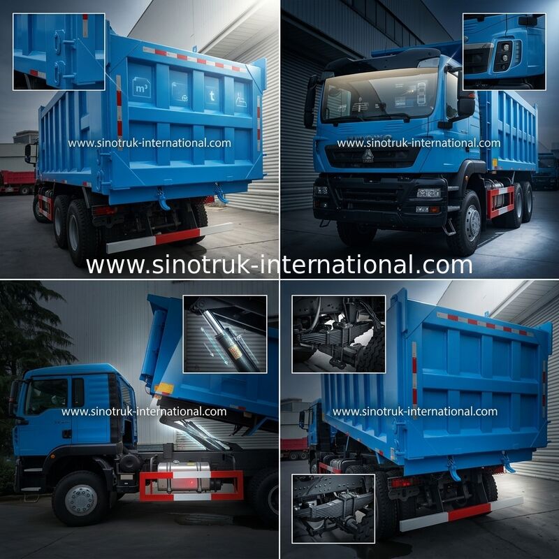 Niebieskie LHD 6 × 4 10 kół HOWO Wywrotka Wywrotka Wysoka moc 371 KM