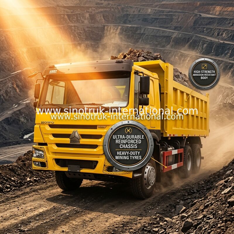 Sinotruk Howo Wywrotka Wywrotka 10 Koła 400 KM 6 × 4 Środkowe podnoszenie Żółty