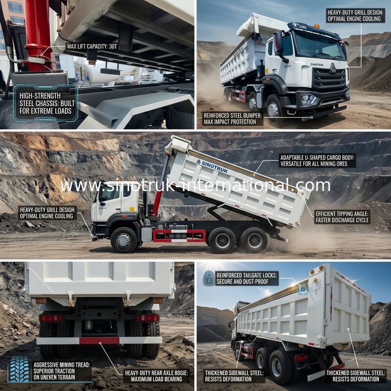 LHD 8 × 4 12 kół Biały HOWO Wywrotka Wywrotka Wysoka moc 371 KM